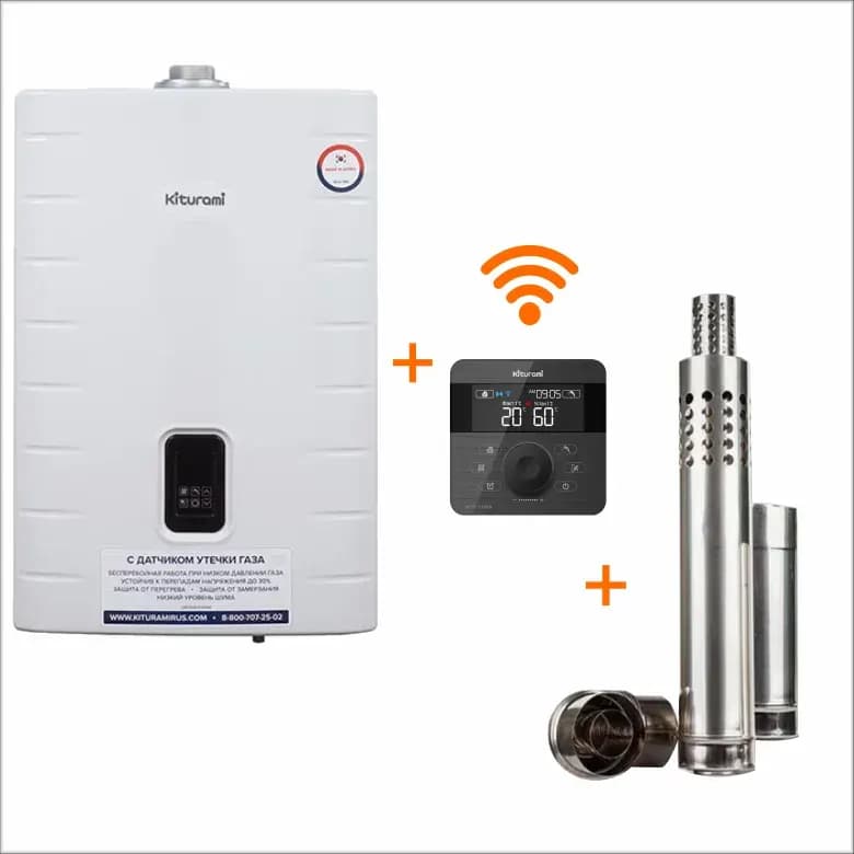 Настенный газовый котел Kiturami World Alpha WA15 (С-S) медь + Пульт управления NCTR 100WR WiFi